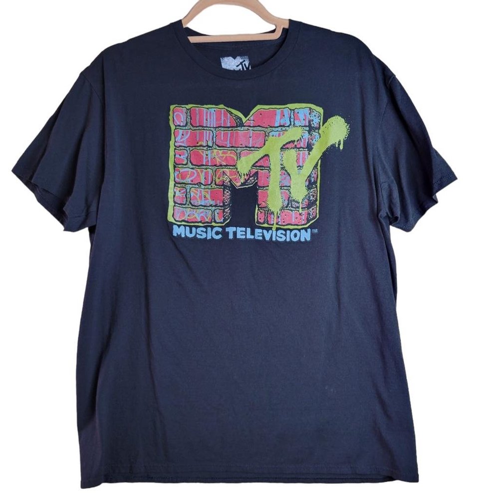 MTV Music Television Retro Graphic Black Tee Shirt Women Size M